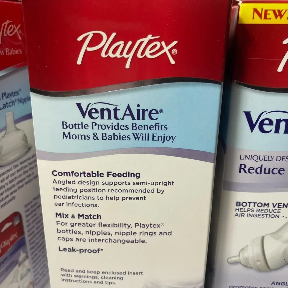 Playtex VentAire Bottom Vent 6oz Baby Bottle Naturalatch Silicone Nipple Angled